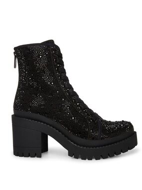 NEW Steve Madden Pass Rhinestone Crystal Combat Boots Black Size 10